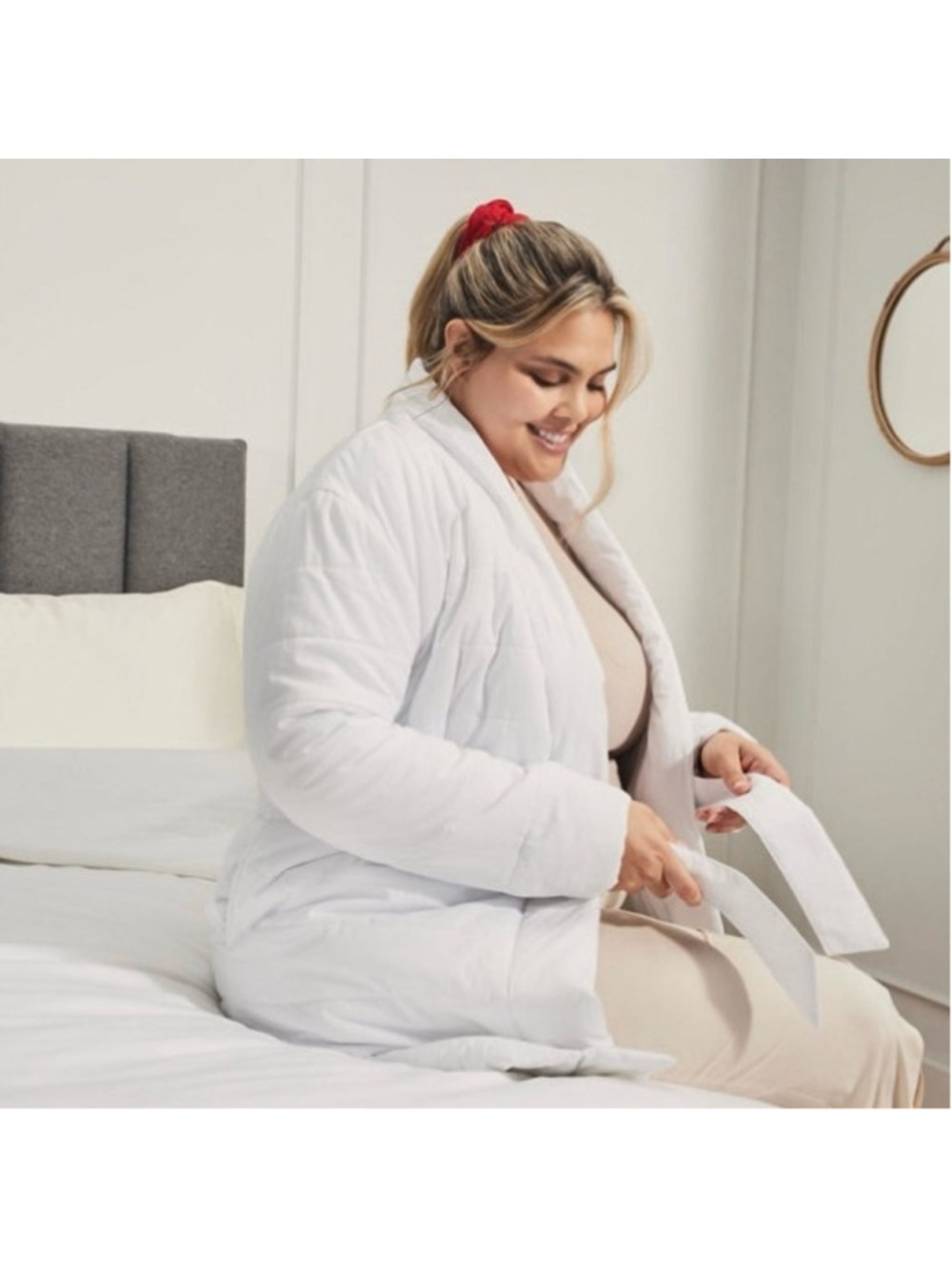 If Only Home Duvet Robe White Quilted Robe One Size Pockets